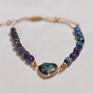 Chic Blue and Purple Jasper Gold Heart Bracelet adjustable New gift pretty boho